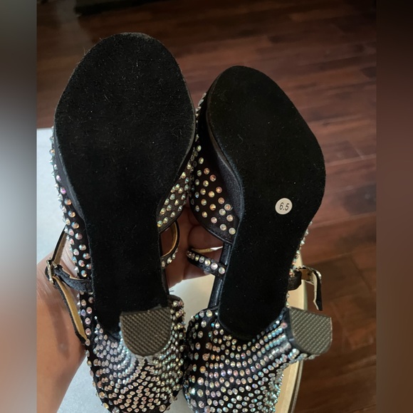 Brand New Ballroom Salsa Studded Rainbow Rhinestones Black Dance Shoes - Picture 7 of 8